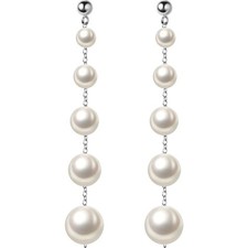 Sterling Silver Pearl Earrings Dangle for Women Teen Girls Wedding Pearl Drop Ea
