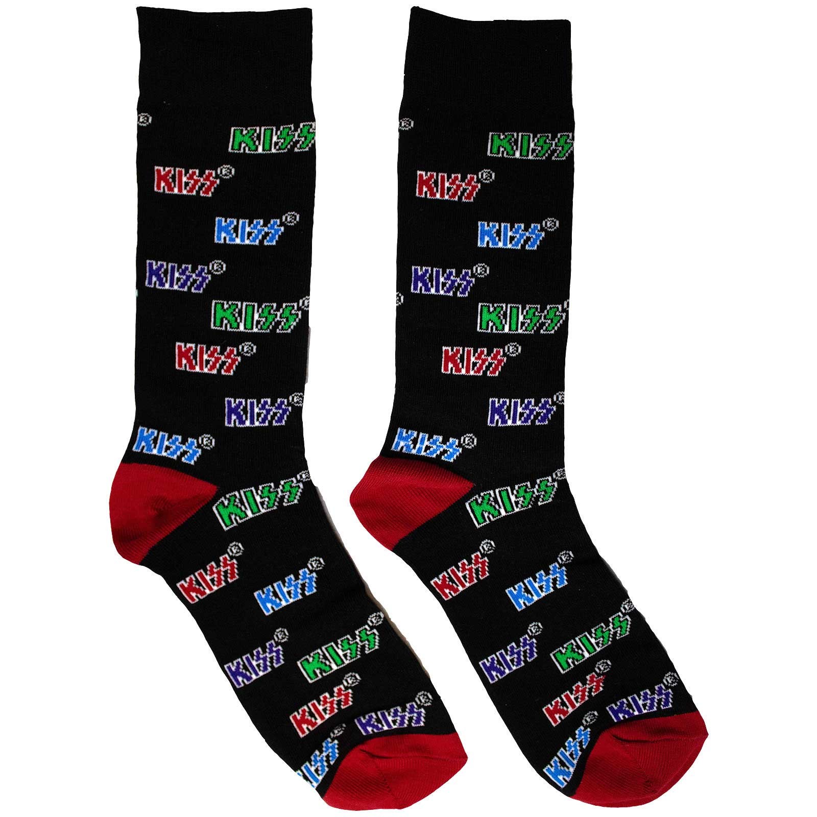 KISS Unisex Ankle Socks Coloured Logos Pattern (Black) (UK Size 6-11) Official