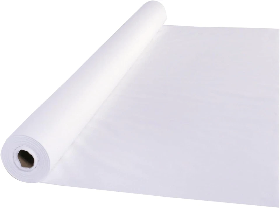 Elegante rollo de mantel tipo lino - blanco, 100' de largo Foto 2 de 3