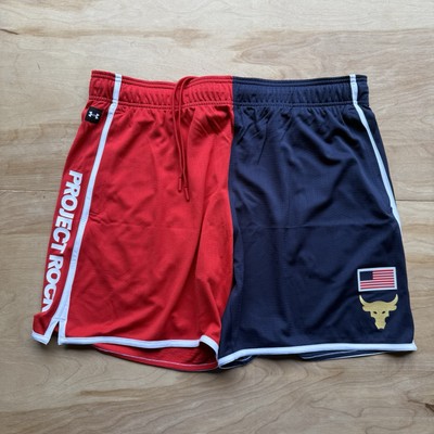 Under Armour Project Rock Red White Blue USA FLAG Loose Training Shorts Sz 2XL