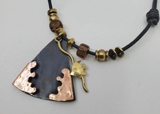 Designer Chris Anderson Modernist Fish Copper & Leather Pendant Women's Necklace