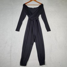 Anthropologie Daily Practice Wrap Jumpsuit Women's Small Black Belted-Waist Boho