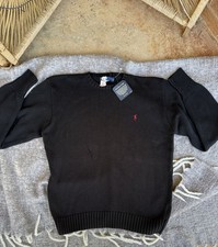 Polo Ralph Lauren Men  s Large Black Crew Neck Sweater Shirt Red Pony Cotton
