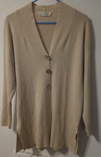 Marks Spencer Womens Light Beige Wool Blend Button Front Sweater Sz L UK 10