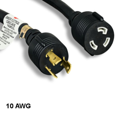 [Lot10] 10Ft Black Heavy Duty Gauge Power Cord NEMA L5-30P to L5-30R 10AWG 30A/1