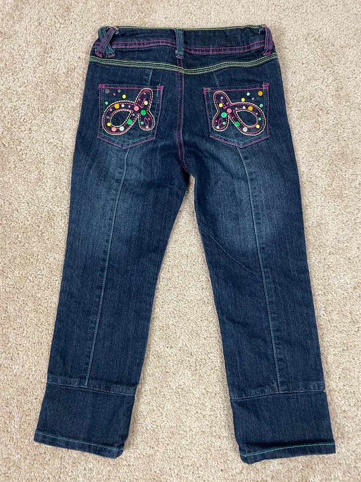 Pantalones de mezclilla Akdmks para niñas jóvenes 23x18 elásticos regulares rectos bordados azules Foto 2 de 4