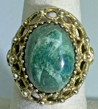 Vint Eilat Gem Cab Filigree Beaded Dome Ring Silver S8 /- Adjustable Israel