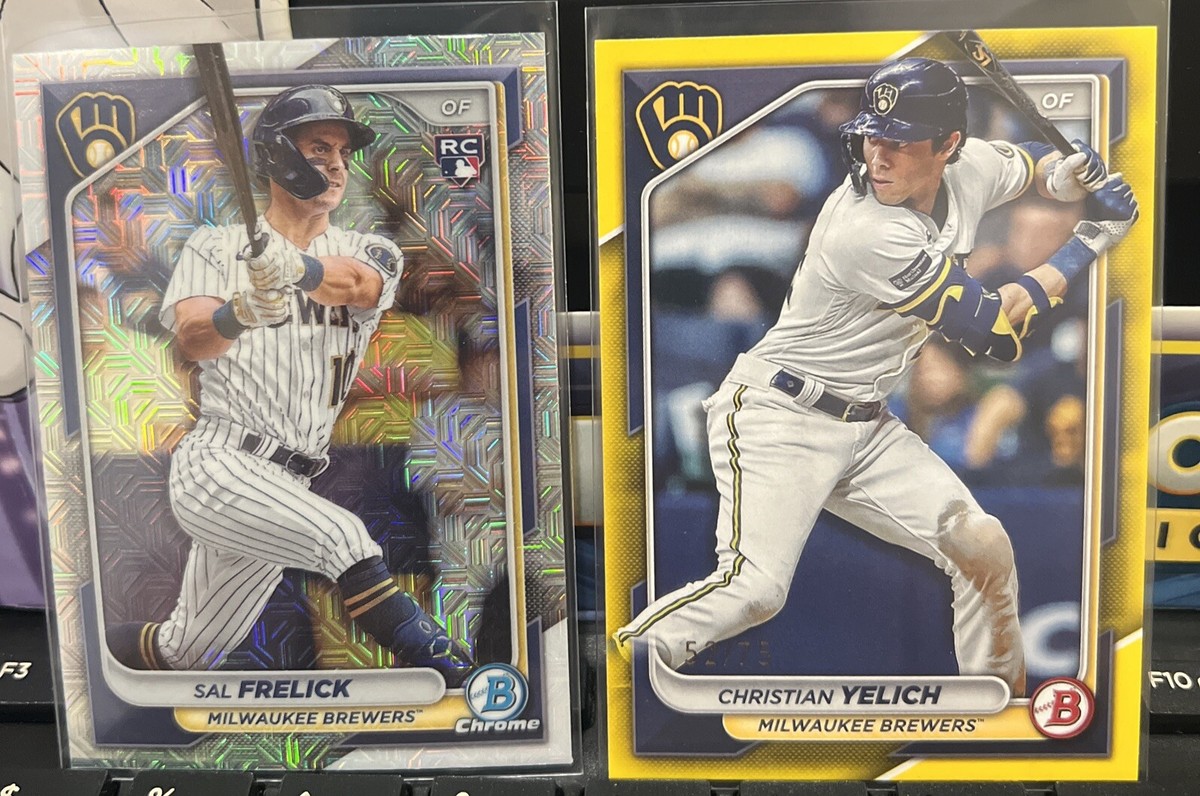 サインボール Sal Frelick & Christian Yelich 2024 Bowman - Yellow Border #34 Christian Yelich /75 + Sal Frelick