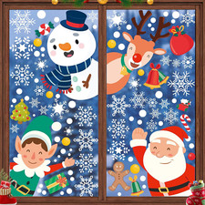 419PCS Christmas Window Cling Stickers,Double Sided Snowflake Cling,