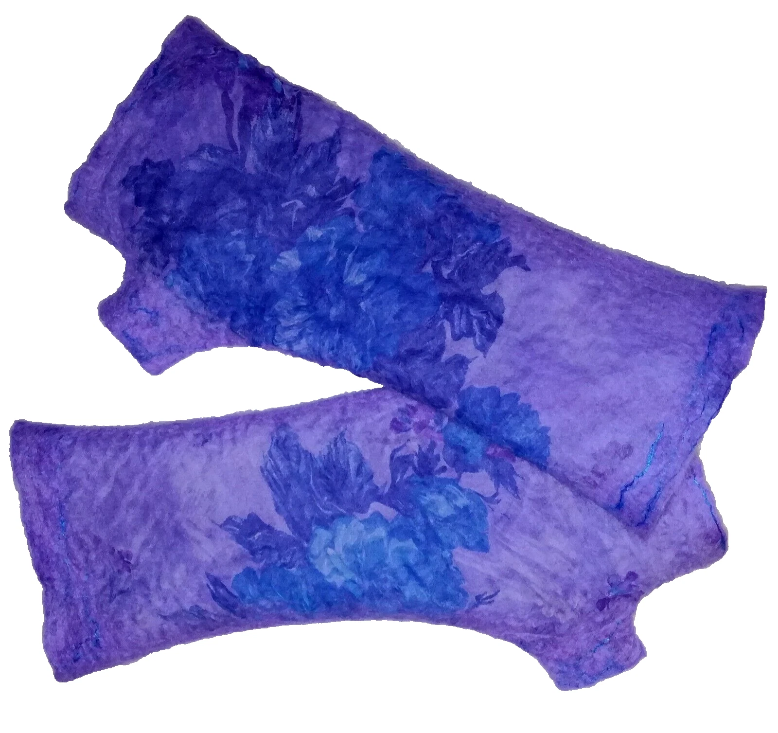 Purple and Blue Nuno Felted Fingerless Gloves, Mittens, Gauntlets, Pulse Warmers