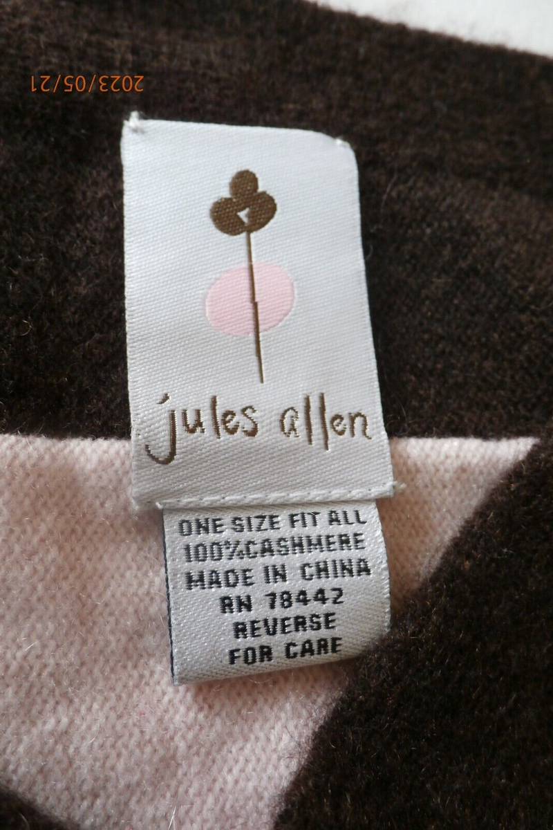 Jules Allen Brown Pink Striped 100% Cashmere Poncho Sweater One