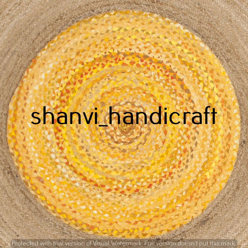 Reversible Round Natural & Multi Colour Jute Cotton Rug Braided Indoor Floor Rug - Image 3 of 4