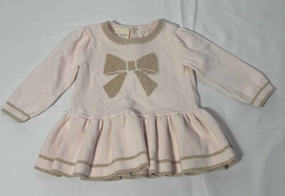 Bebé Niña Rosa Oro Arco Conjunto de 2 piezas Suéter Top Camisa Volantes Pantalones Talla 3-6 Mos Foto 2 de 4