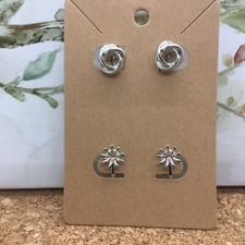 4 PC Matching Clip-on Non Pierced Earrings Set Silver-Tone New Free Ship 4438