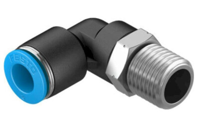 (1) Festo QSL-1/4-8 Push-in 90 deg Connector, 1 Port R 1/4 Thread & 1 Port 8mm