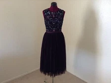 NWT Needle & Thread $350 Floral Embellished Tulle Midi Dress*Aubergine*6 US