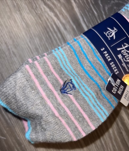 ORIGINALES PINGÜIN Calcetines Ricos en Algodón a Rayas Azul Gris Nuevas Etiquetas 3 Pares Talla 7-11 - Imagen 5 de 7