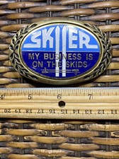 Skiier Business is on the Skids Belt Buckle by Aminco/Heritage Solid Brass 1980s