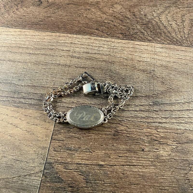 Silver Tone Monogramed Identity Bracelet "Pat" Speidel 