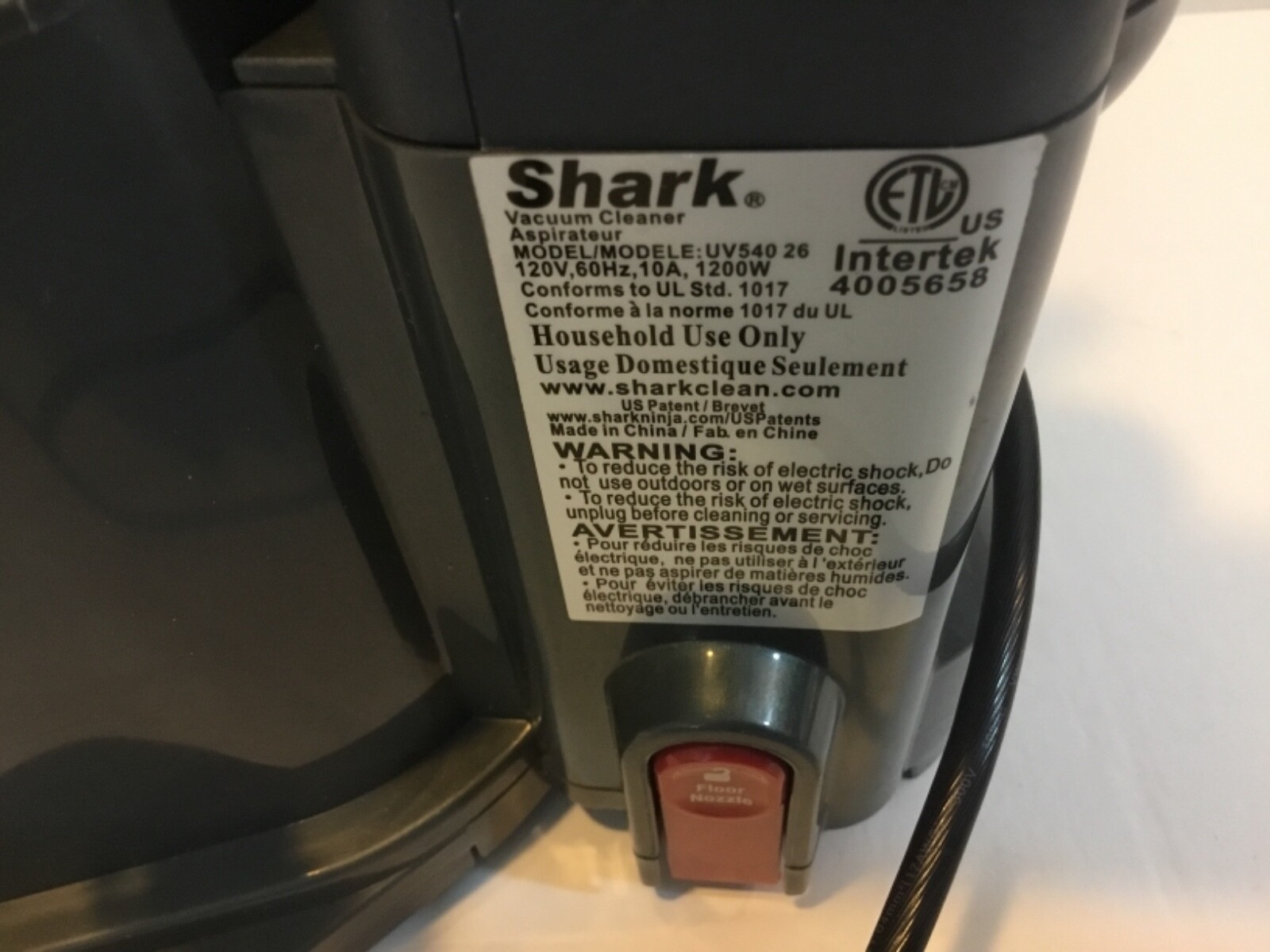 Shark Navigator Lift Away UV540 Vacuum Main Body Base Motor