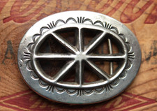 Vintage Hand Made Sterling Silver Cast Native American Western Belt Buckle