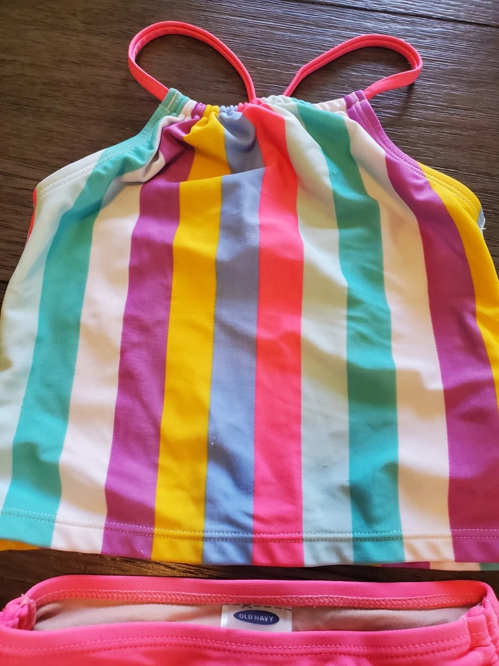 Traje de baño Tankini a rayas azul marino antiguo para niñas talla XS Foto 2 de 4