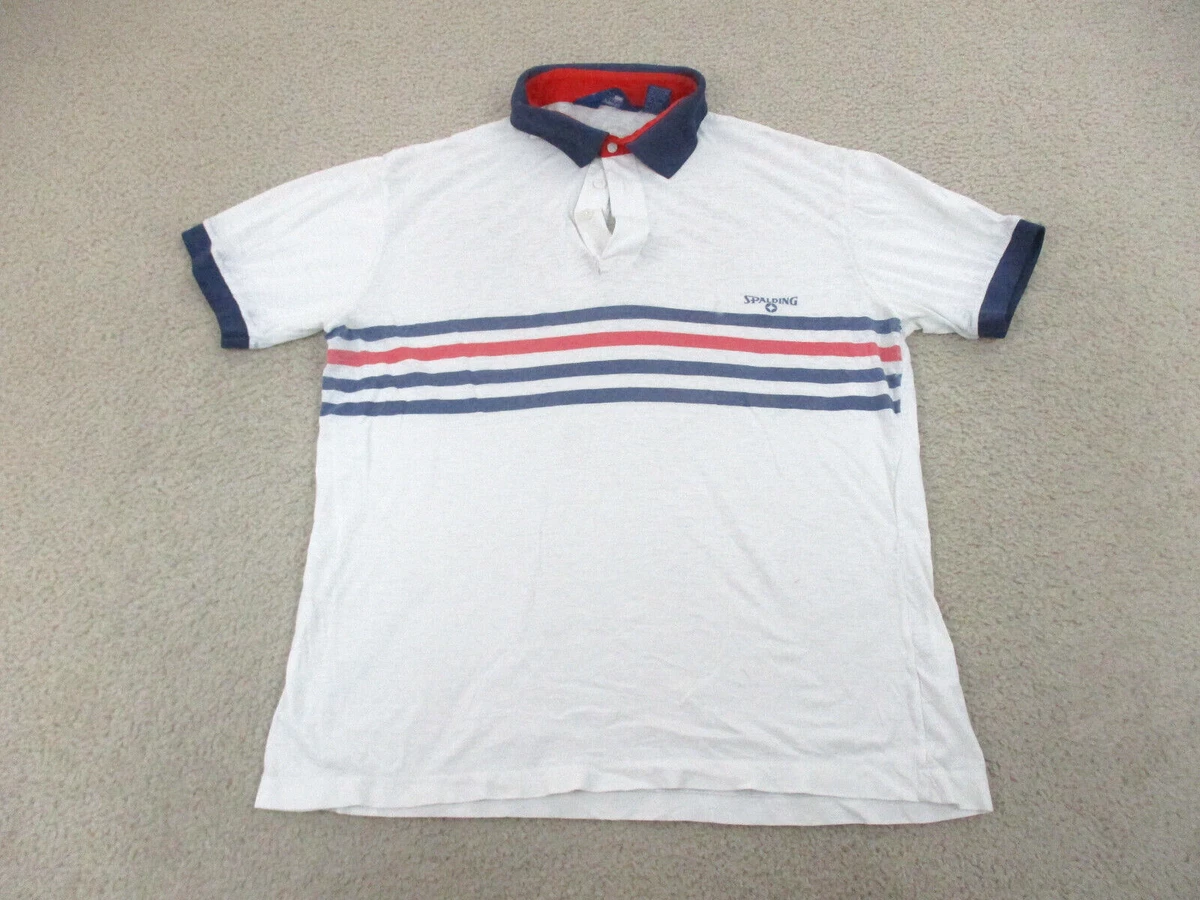 VINTAGE Spalding Polo Shirt Adult Large White Blue Casual Cotton