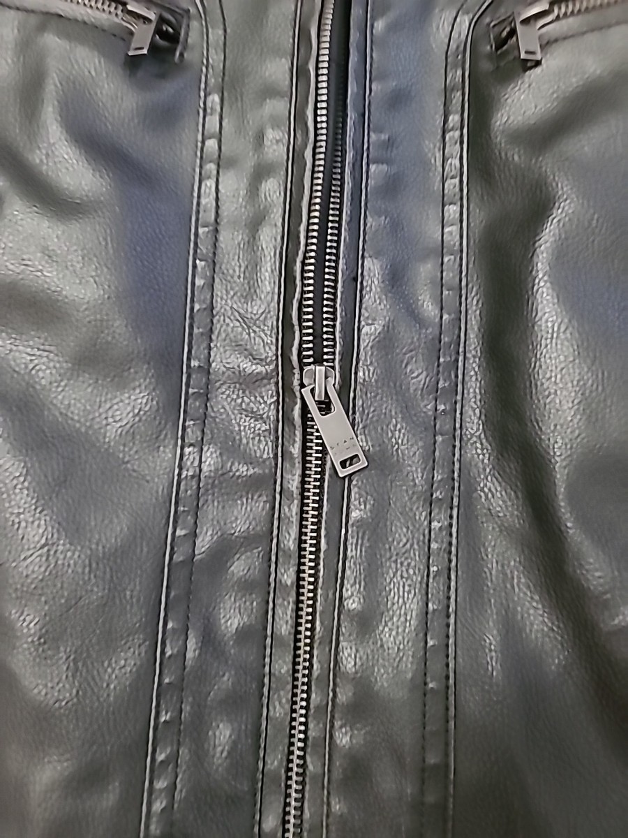 VTG Sean John Jacket Mens S Black Faux Leather Biker Heavy Full