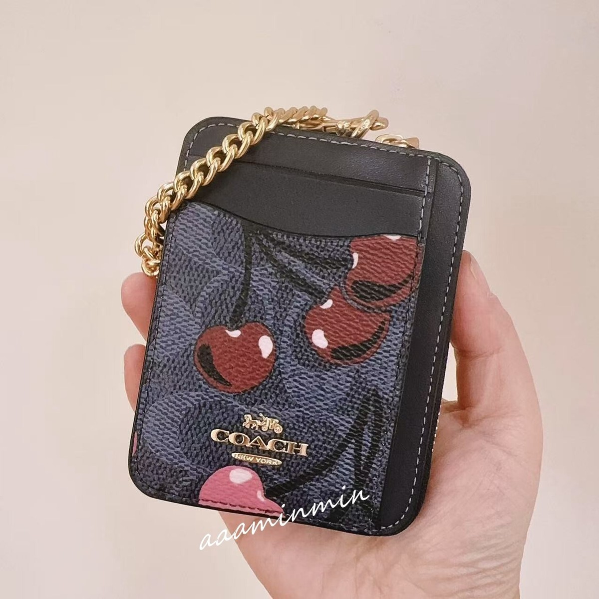 NWT Coach Zip Card Case In Signature Canvas With Cherry