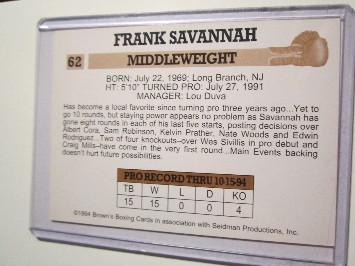 1994 FRANK SAVANNAH BOXING CARD #62 BROWN'S CARD AUTOGRAPHED