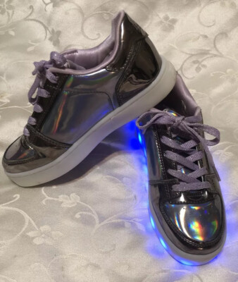 BIG GIRL'S *SKECHER'S LIGHTS:ENERGY LIGHTS SHINY SNEAKS COLOR GUN METAL/PURPLE 1