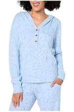 AnyBody Women's Flecked Sweater Henley Pullover with Hood Blue