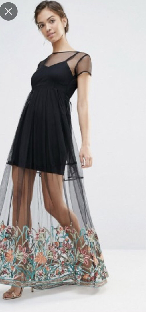 boohoo embroidered mesh sheer maxi dress Blue Sleeveless Mikado Fit And Flare Midi Dress With V-Back