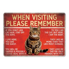 Funny Cat Aluminium Metal Sign Pet Kitchen Garden Room Kitten Visitors Notice