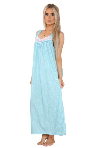 Ladies Nightwear V Neck Plain Lace Front Sleeveless Long Nightdress Uk 8-26 - Picture 8 of 18