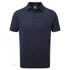 New Men's FootJoy School of Fish Print Golf Shirt - Navy - Large