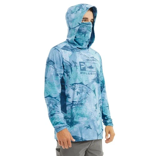 Ropa de pesca pelágica Upf 50+ máscara facial con capucha camisas de pesca para hombre al aire libre Su - Imagen 6 de 27