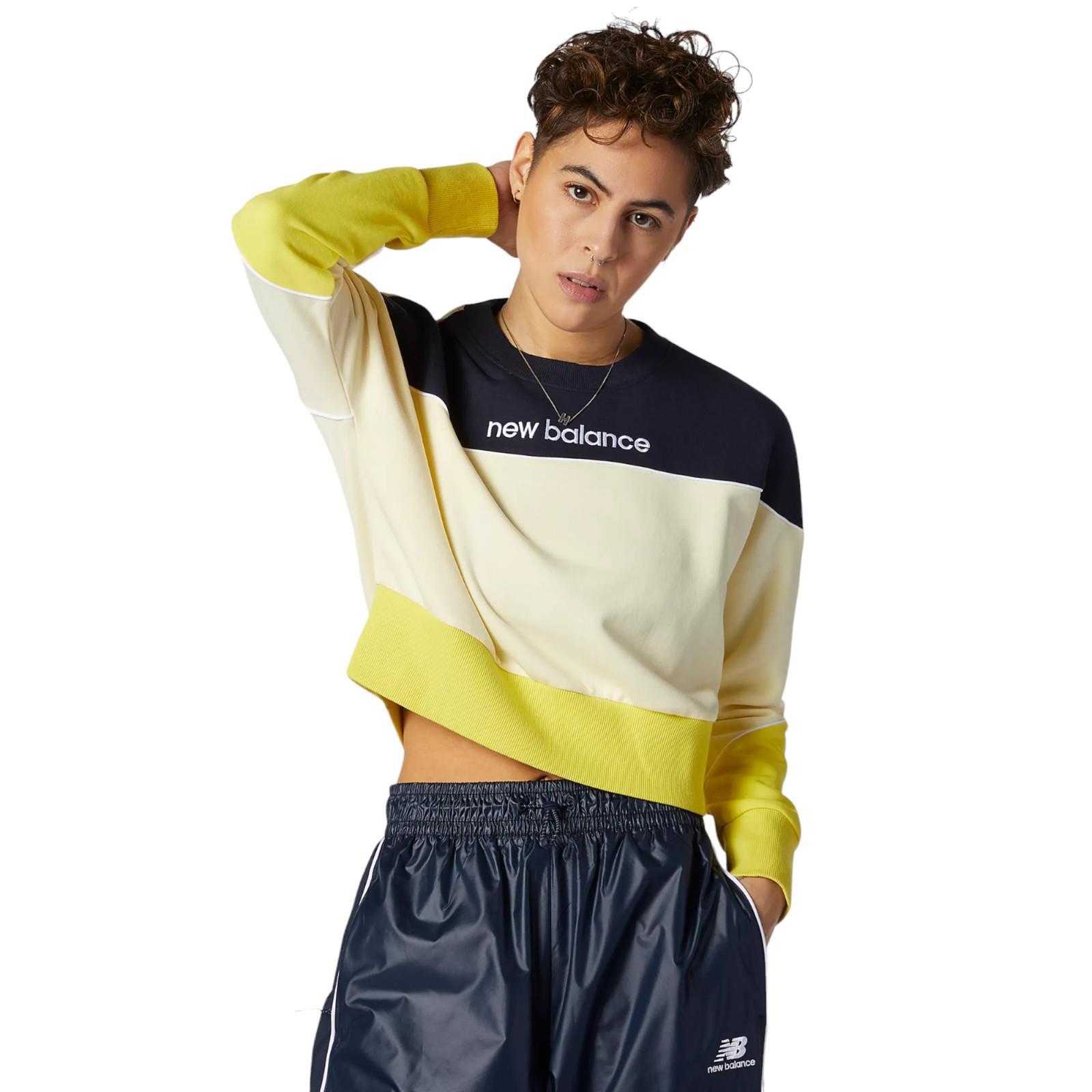 New Balance Atletismo MUJER Tripulante Polar Jersey Sudadera Amarillo Retro Og