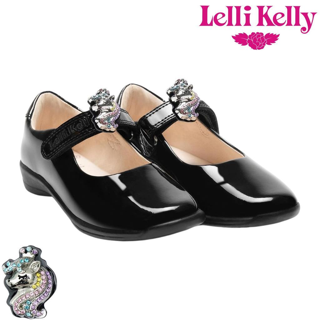 Lelli Kelly Girls Black Patent Leather Unicorn Charm School Shoes - Main Image