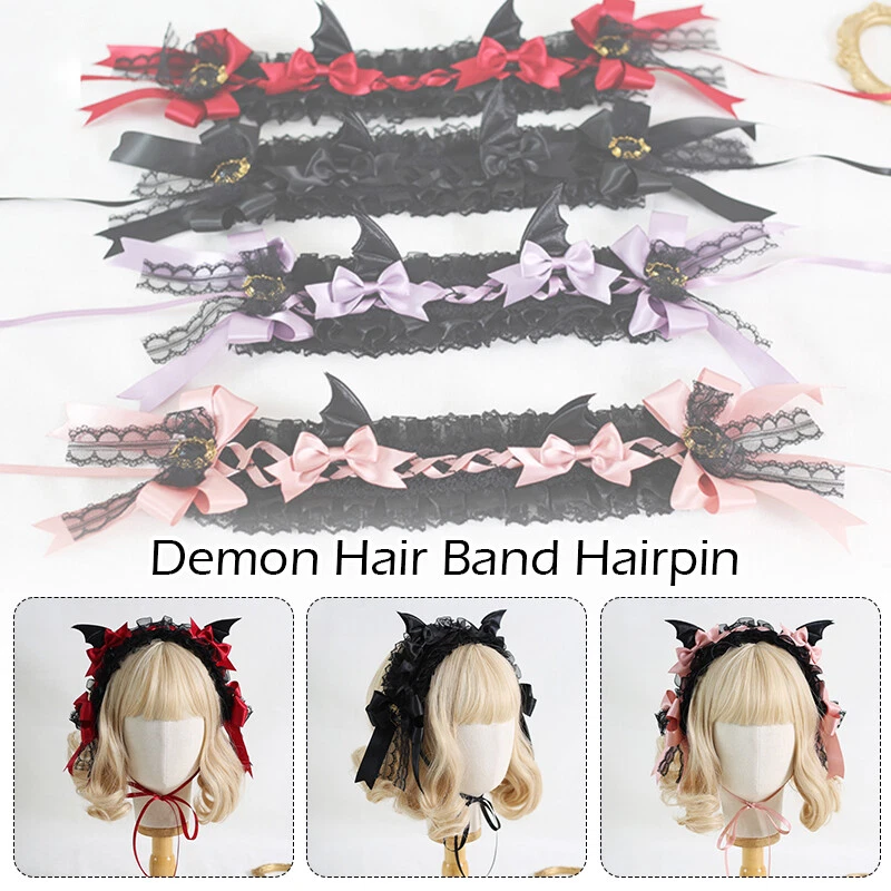 Diadema gótica negra murciélago malvado Halloween encaje lolita accesorios para el cabello Foto 3 de 4