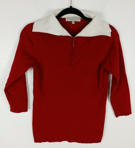 Zip Sweater Red 3/4 Sleeve Knit 