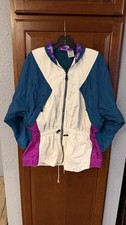 Vtg 90s Nike Colorblock Geometric Windbreaker Jacket Full Zip Elastic Waist Sz M
