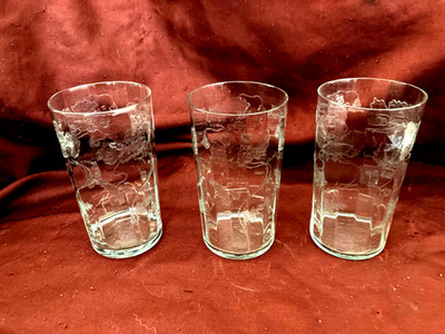 Fostoria Poppy/Poupee Etch 231 Juice Tumblers Set of 3