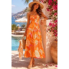 NEW Farm Rio Linen Blend Strapless Drop-Waist Maxi Dress size M medium