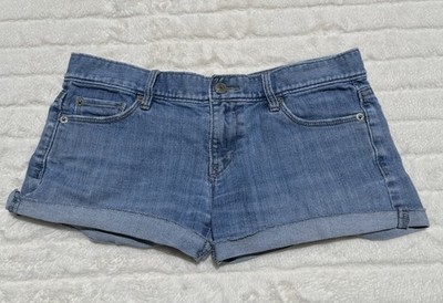 LOFT Original Women s Blue Denim Cuffed Shorts Size 00 Mid Rise Button 5-Pocket