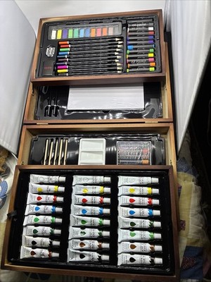 Vigor Fun Deluxe Wooden 71 Piece Art Set Drawing Painting Kit 24 Watercolors Etc