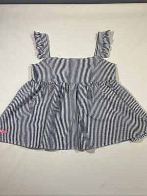Simply Southern Women's Ruffle Strap Swing Tank Blue White Stripe Size L