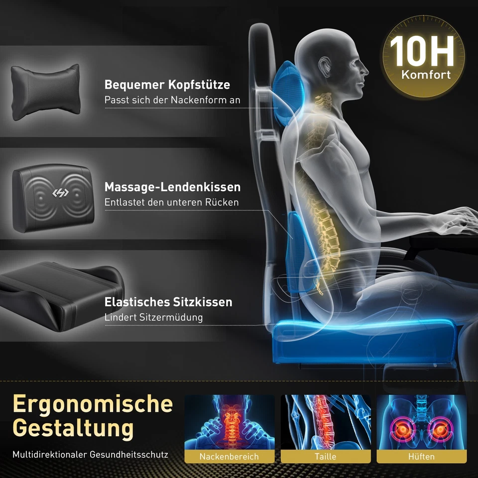 Ergonomischer Gaming Stuhl mit Massagefunktion, Bürostuhl mit Fußstütze - Bild 4 von 4
