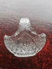 Vintage Cut Lead Crystal Glass Basket Serving Fruit Bowl 