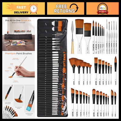 40 PCS Professional Paint Brush Set with Palette Knife & Canvas Roll - Acrylic,